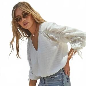 ASTR The Label White Gauze Blouse | Boho Coastal | Clean Girl Aesthetic- Small